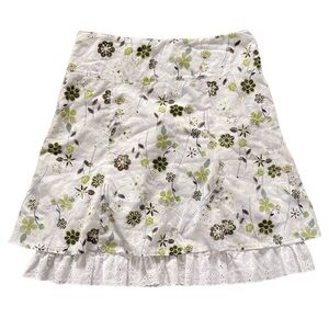 🇨🇦 Y2K Garoche White Green Floral Cotton Skirt Cottagecore Prairie Skirt Medium